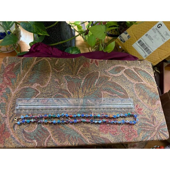 Handcrafted Venetian Glass Bead Necklace With Vibrant Multicolor & Gold-Tone - Picture 3 of 9